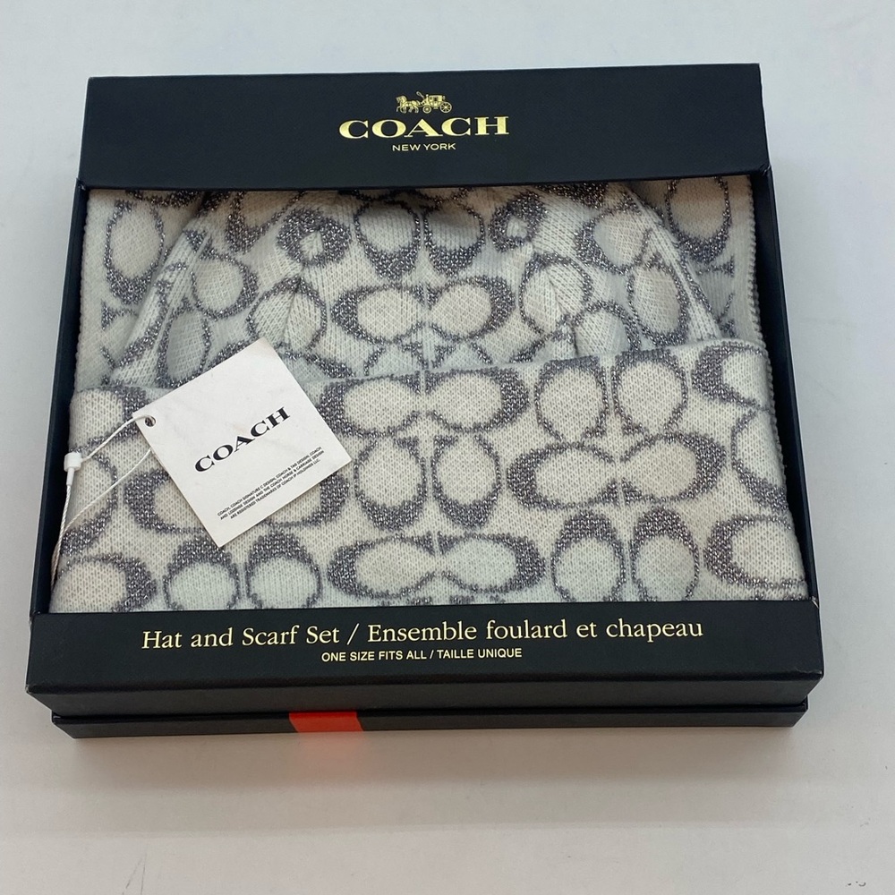 Coach Metallic Signature C Beanie Hat and Scarf Set